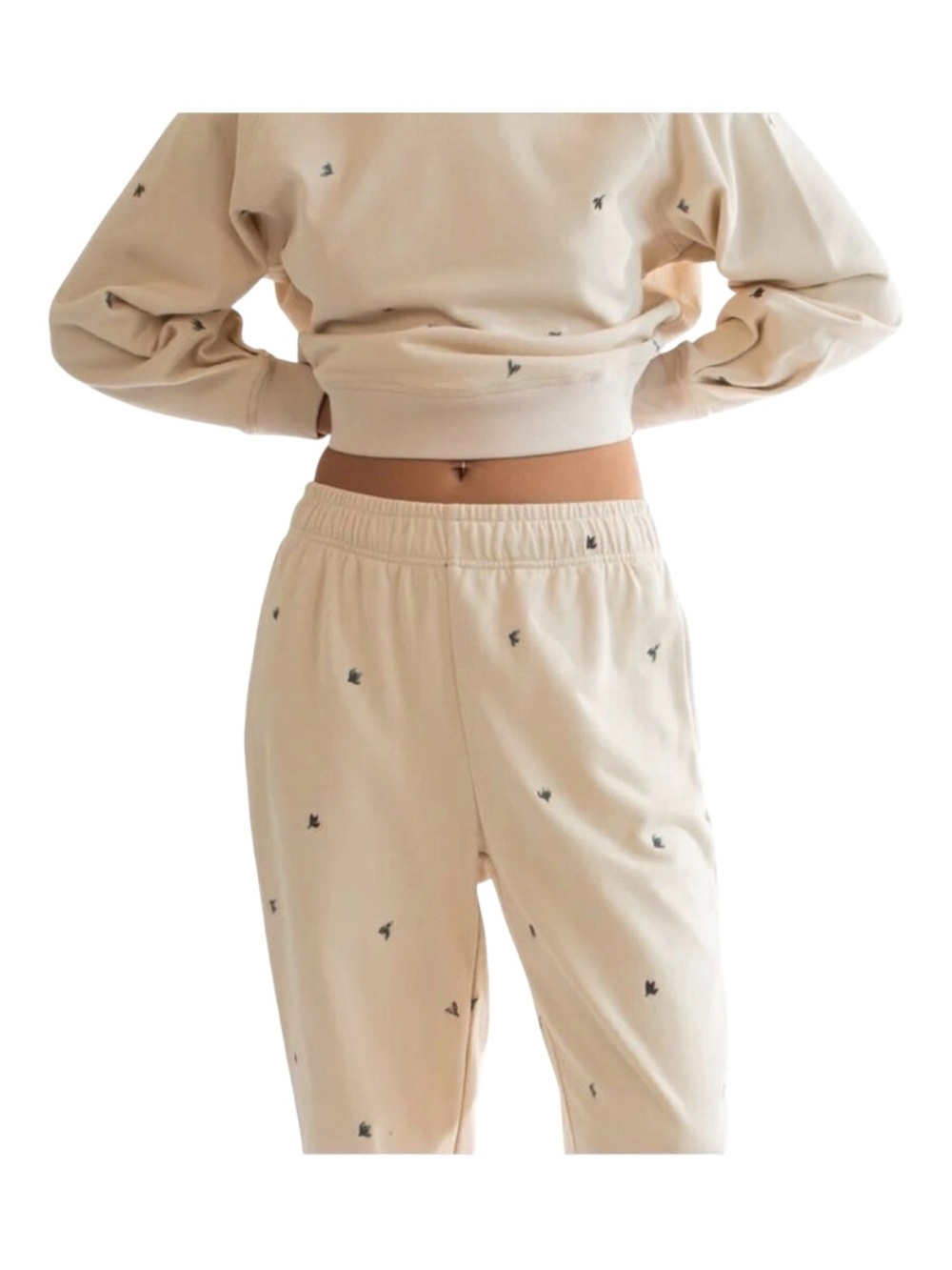 Paper Label Women’s Beige Sweatpants Small | Relaxed Fit Lounge Joggers leafs